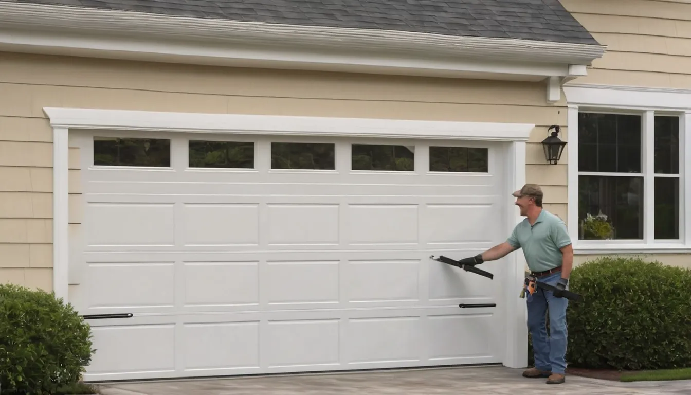 A local provider replacing a torsion spring above a residential garage door in the Baltimore area